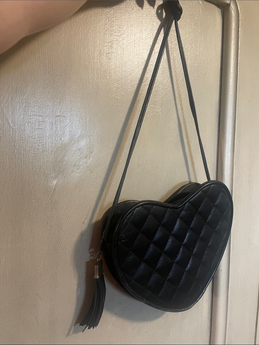 Quilted Heart Mini Crossbody Bag - Black